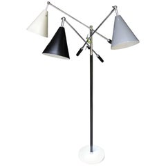 Italian Triennale Three-Arm Chrome Leather and Marble Floor Lamp