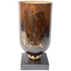 Art Deco Period “Dinanderie” Torchère Lamp by Lucien Gerfaux