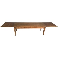 19th Century Oak Double Draw-Leaf French Farmhouse Table with Cabriole Legs