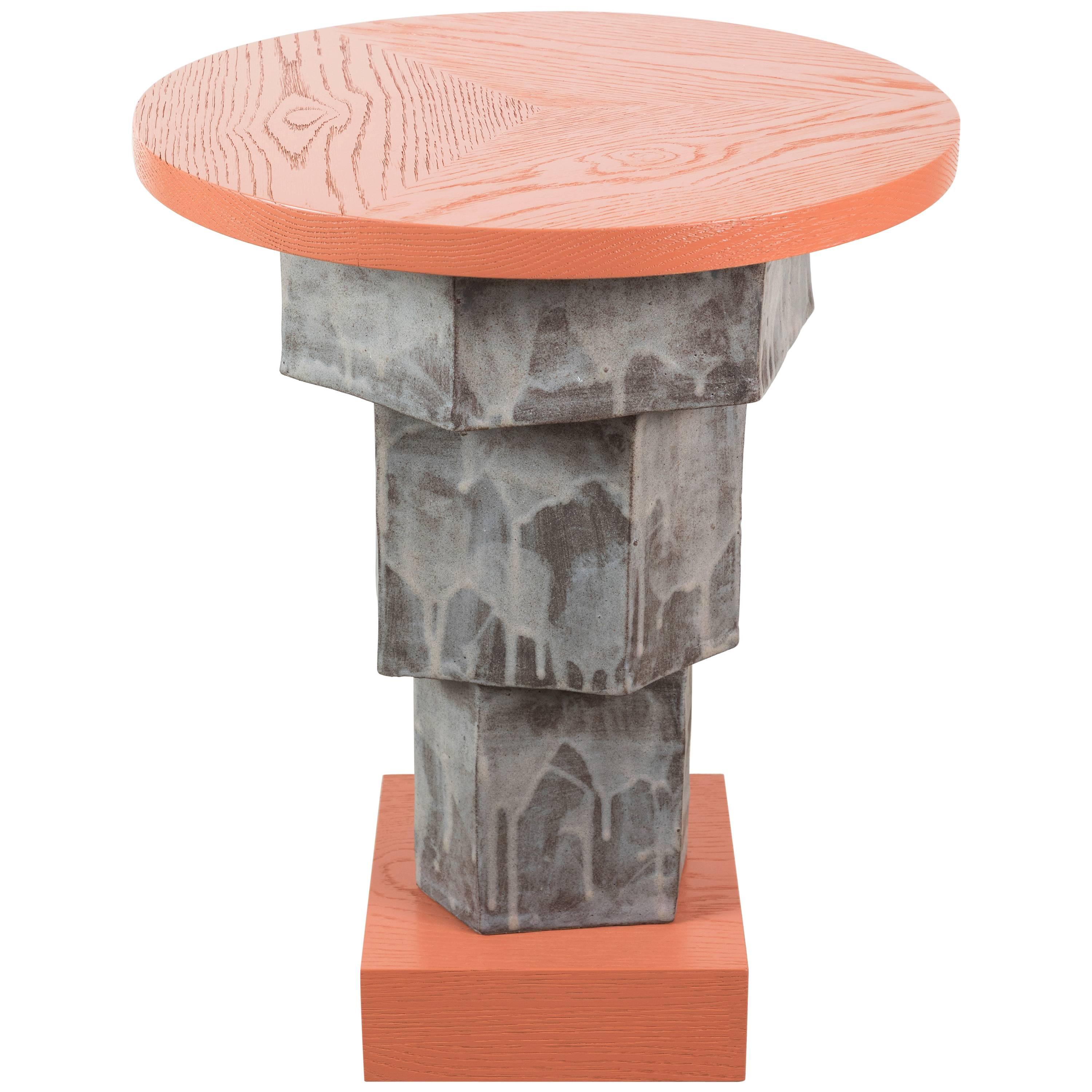 Solid Oak and Ceramic Side Table by BZippy & Co. for Collabs in Clay