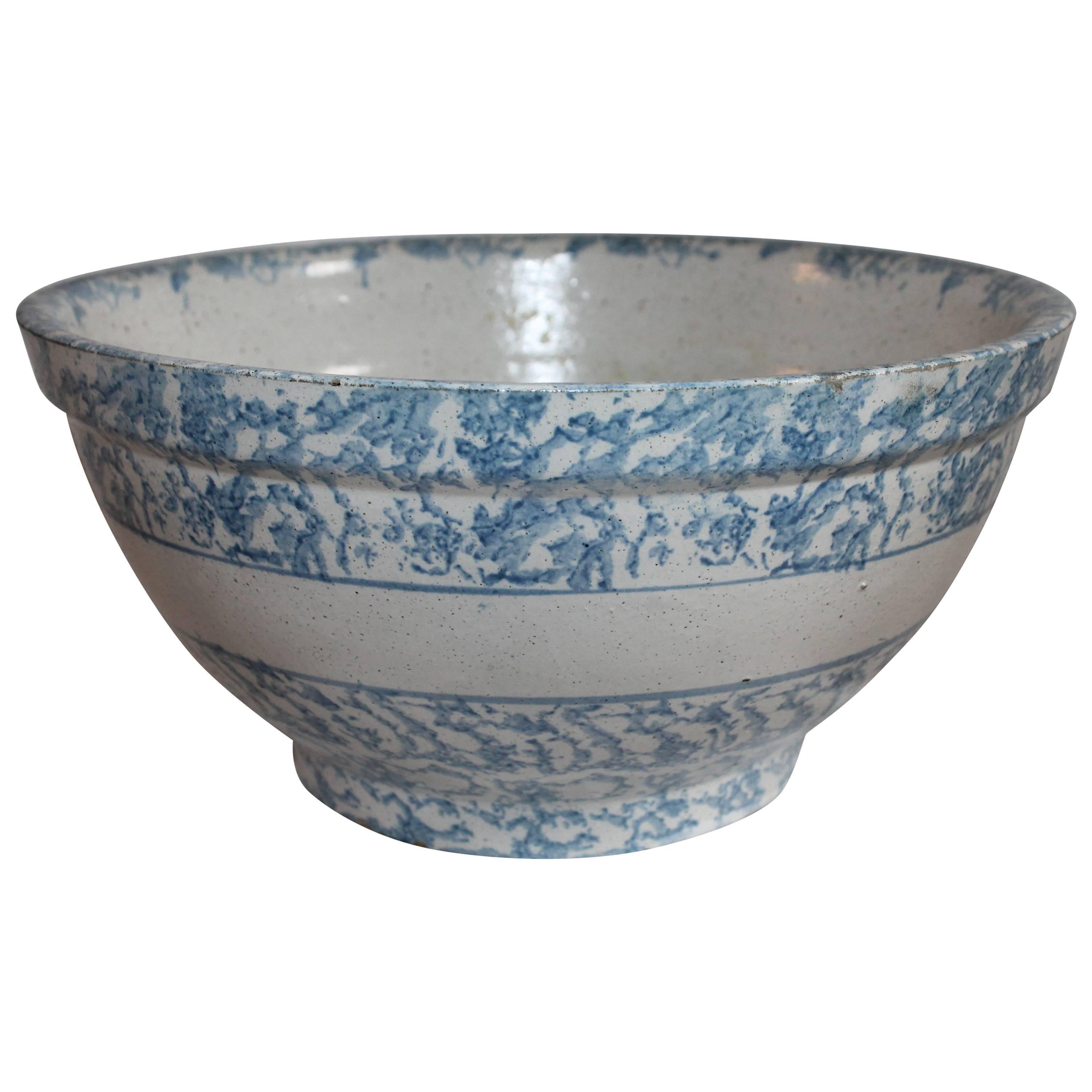 19th C Sponge Ware Giant Mixing Bowl For Sale
