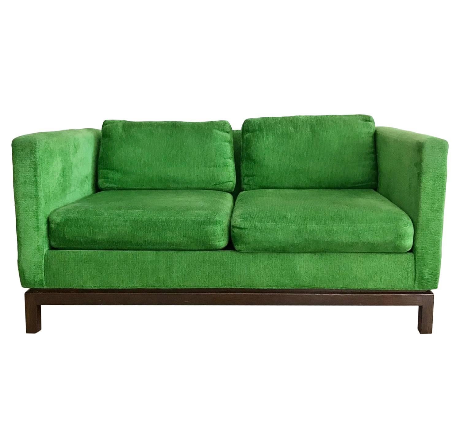 Midcentury Green Velvet Sofa with Walnut Legs by Selig
