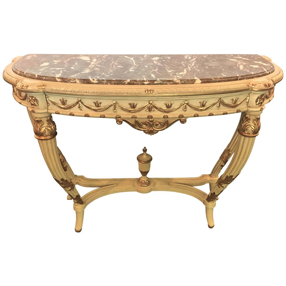 Demilune Console Or Serving Table French Maison Jansen Ribbon Form Marble top