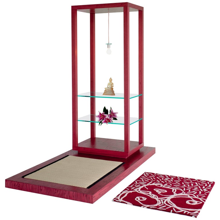 Room for Ritual Meditation Shrine with Shelves & light Tatami Mat & Handmade Rug For Sale