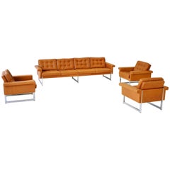 Vintage Four-Seat Sofa and Set of Three Chairs, 1960s