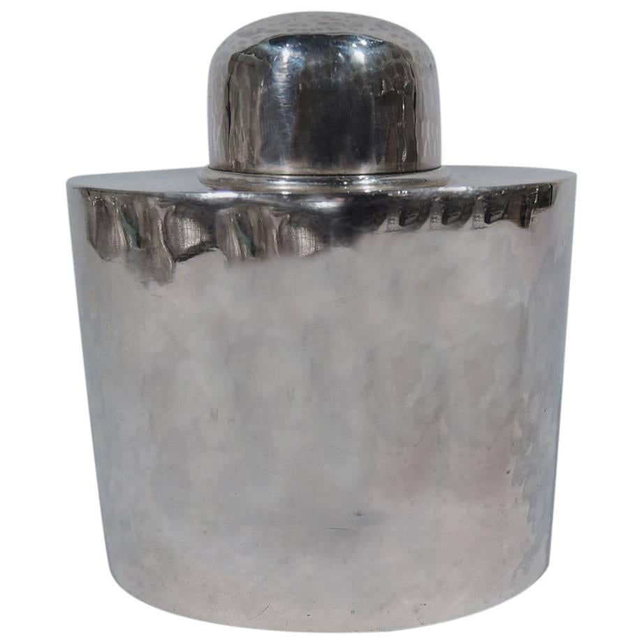 Stylish Arts & Crafts Hand-Hammered Sterling Silver Tea Caddy