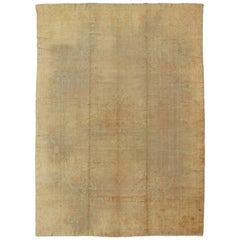 Light colors Antique  Borlu Oushak Fine Rug in Buttery Yellow, Salmon and Green 