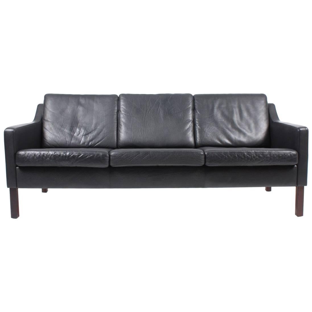 Danish Three-Seat Leather Sofa