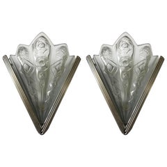 Pair of French Art Deco Geometric Sconces Signed by Noverdy