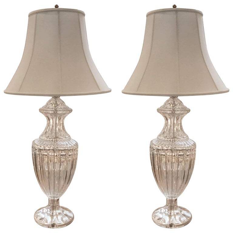 Large Pair of French Crystal Urn Lamps For Sale at 1stDibs