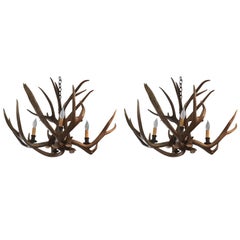 Handsome Pair of Vintage Antler Chandeliers
