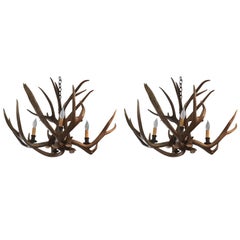 Handsome Pair of Vintage Antler Chandeliers