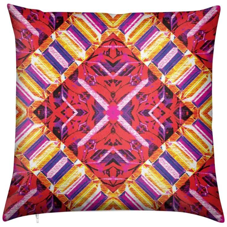 Curitiba Print Pink Mod Pillow by Lolita Lorenzo Home Collection For Sale