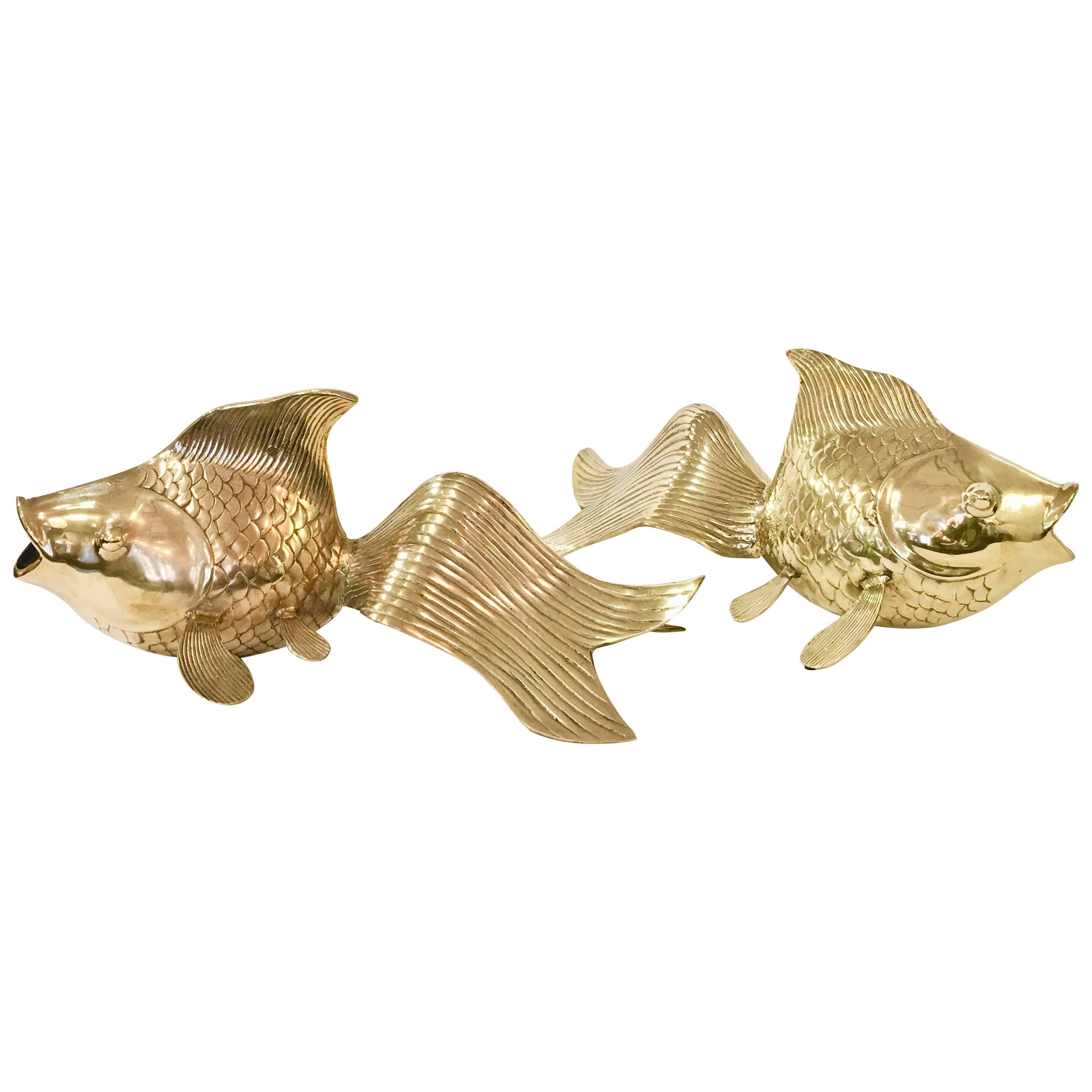 Pair of Monumental Koi Fish in Brass by Rosenthal