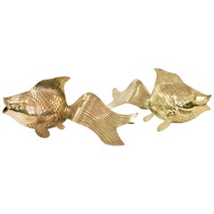 Vintage Pair of Monumental Koi Fish in Brass by Rosenthal