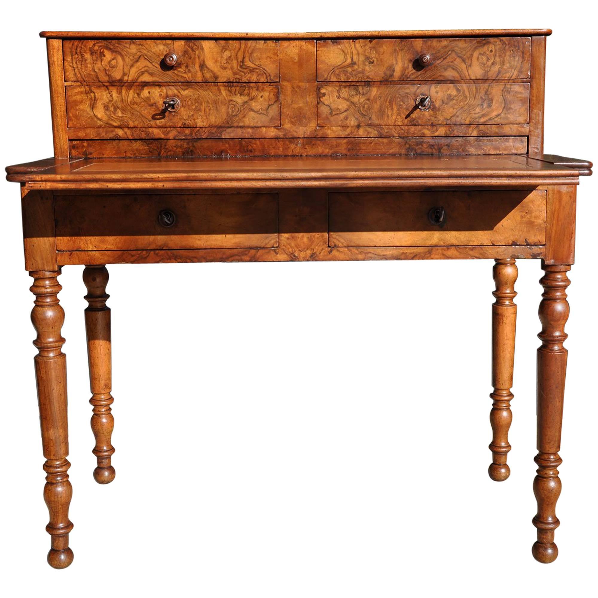 19th Century Walnut and Root Wood Desk For Sale