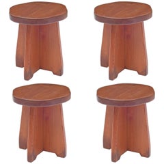 Handmade Honey Pine Stools or Small Tables, USA, 1950s