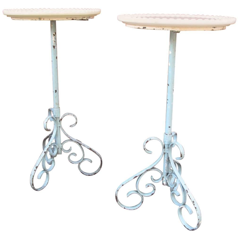 Pair of Petite Iron Scroll Stands For Sale