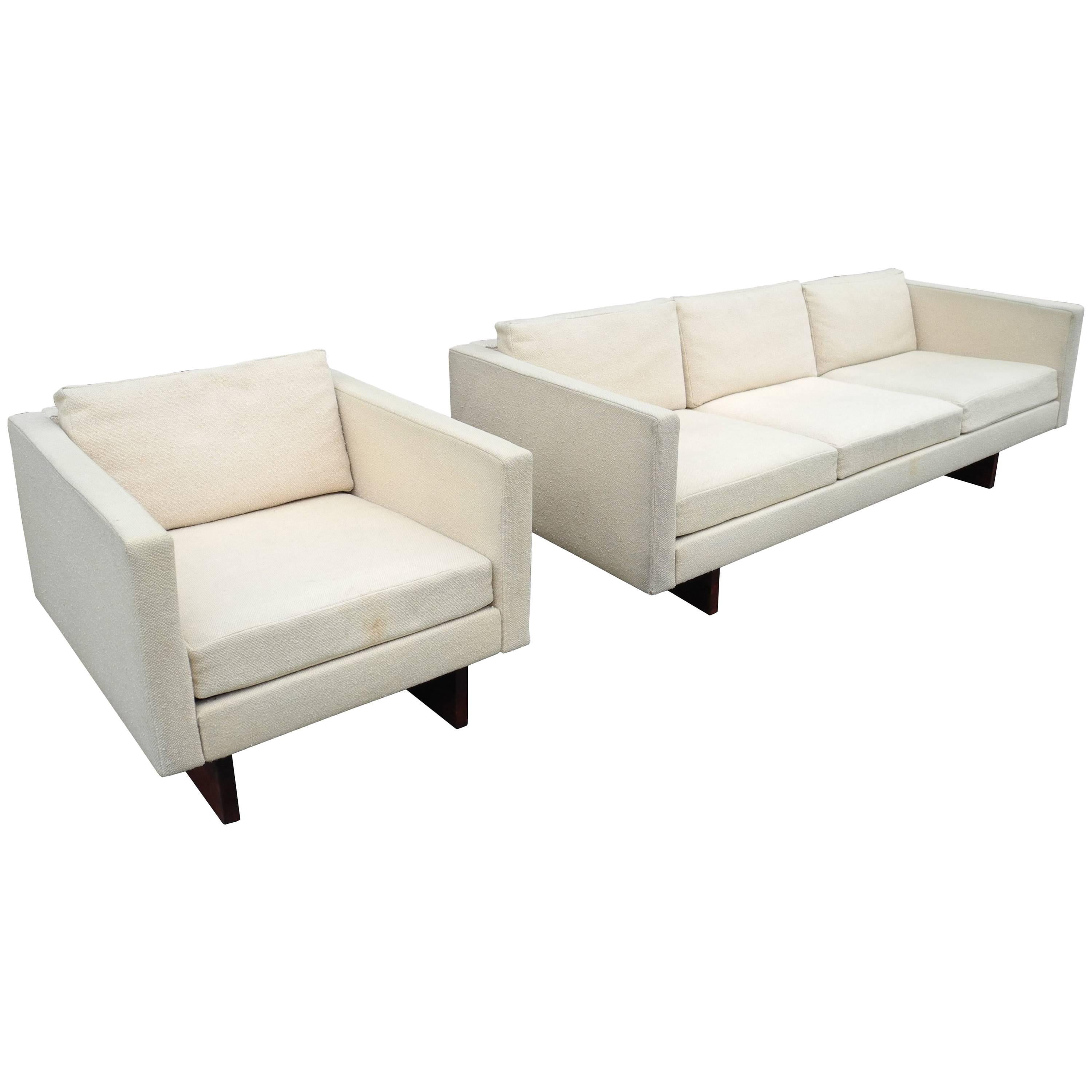 Modern Sofa with Matching Armchair Living Room Set Designed by Jens Risom For Sale