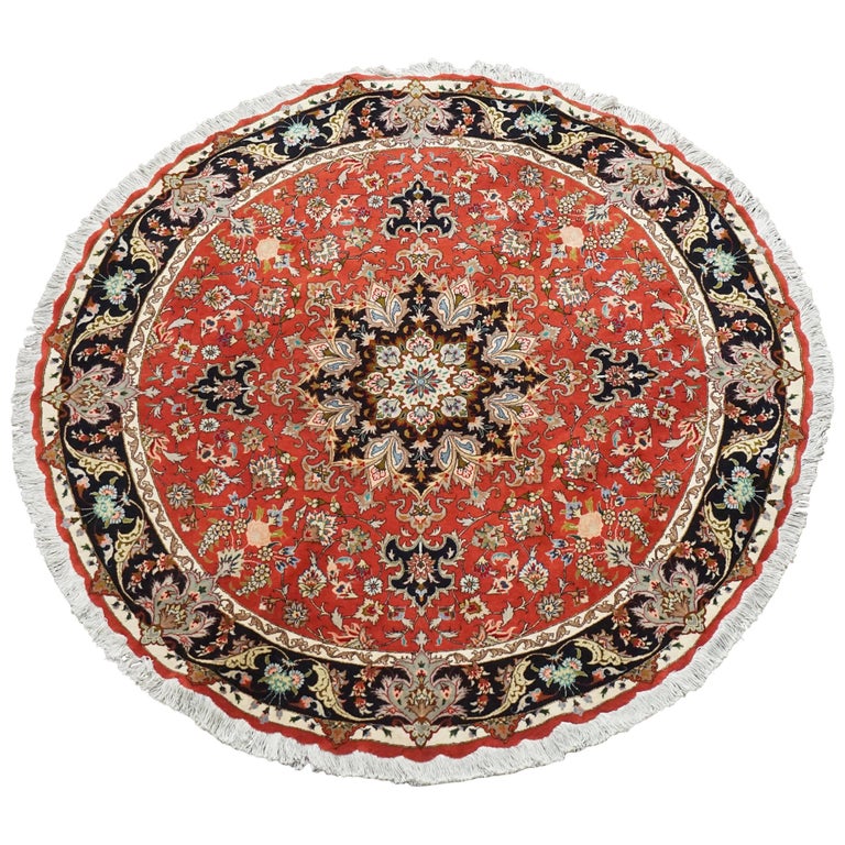 Round Wool and Silk Persian Tabriz Area Rug For Sale at 1stDibs round persian rug, round wool