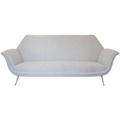 1950s Sofa, with Typical Italian Brass Feet and New Pierre Frey Wool Upholstery