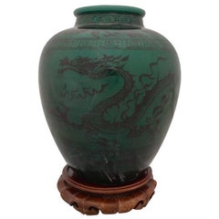 Vintage Chinese Yuan-Style Green Glazed Pottery Jar