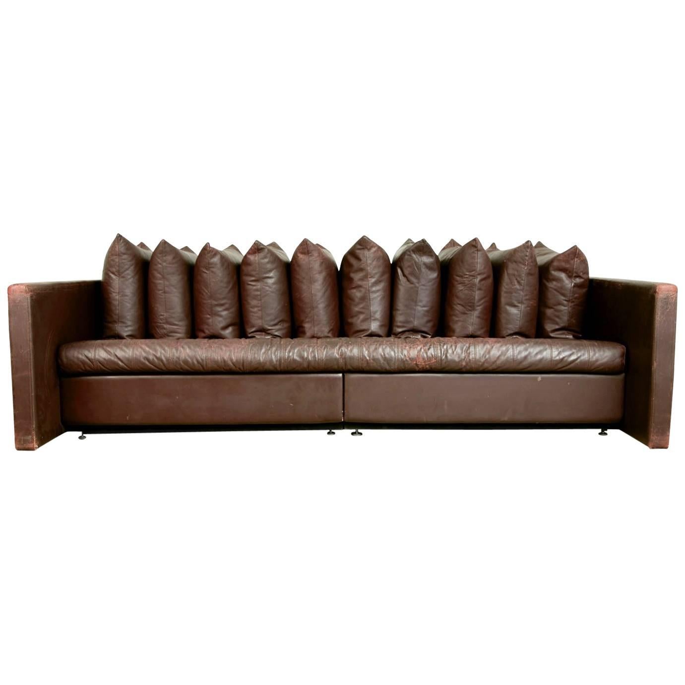 Architectural Leather Sofa by Joseph D'Urso for Knoll International, circa 1980