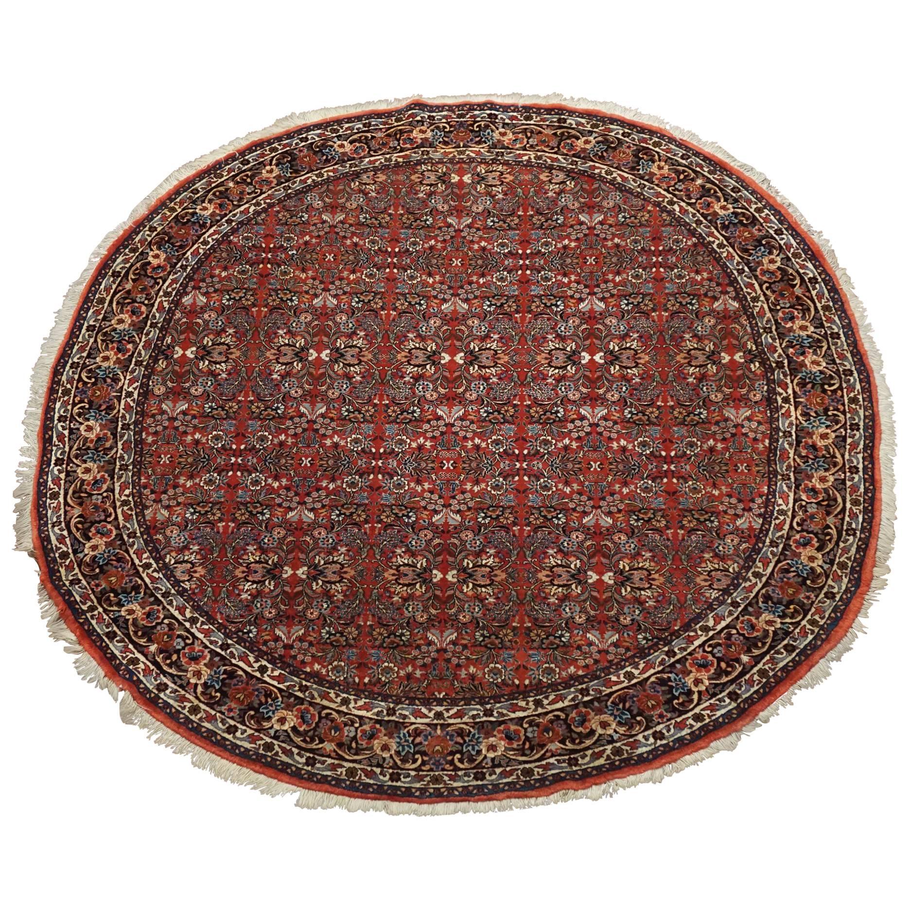 Fine Round Persian Bidjar Area Rug, Hand-Knotted Wool and Silk For Sale