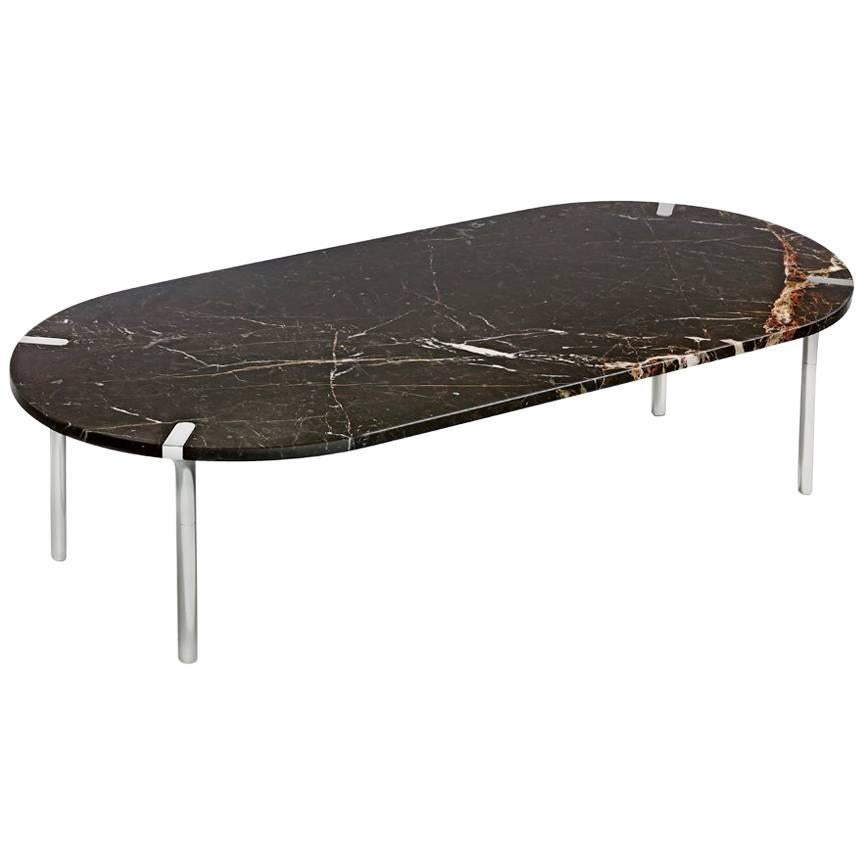 Sereno Coffee Table in St. Laurent Marble and Polished Silver For Sale