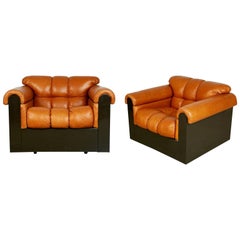 Tufted Leather Lounge Chairs by Davanzati for i4 Mariani Pace, Pair