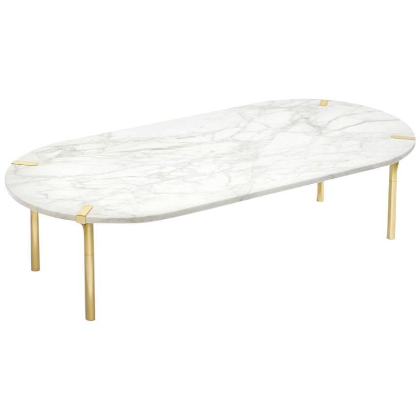 Sereno Coffee Table in Calacatta Marble and Polished Gold - In Stock