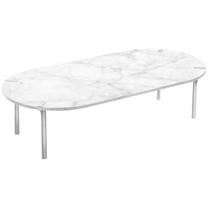 Sereno Coffee Table in Carrara Marble and Polished Metal by ANNA new york For Sale