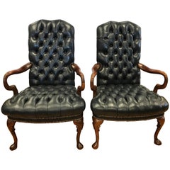 Pair of Tufted Leather Chesterfield Armchairs