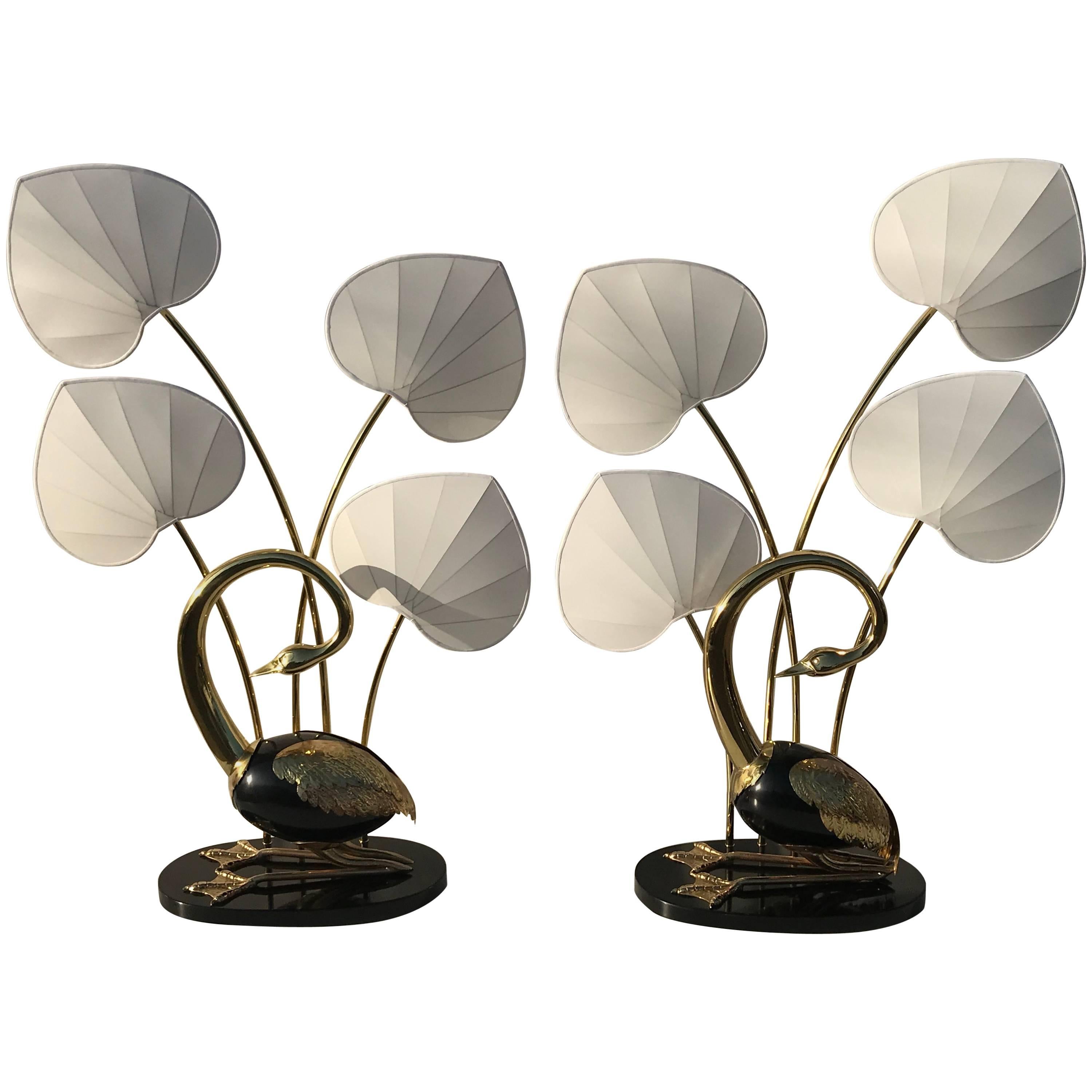 Pair of Brass Seated Egret / Flamingo Floor Lamps by Antonio Pavia