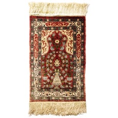 Signed 20th Century All-Silk Hereke Wall Rug with Inscriptions