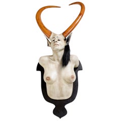 Daniel Painter Original Wall-Mounted Fantasy Horned Female Bust Figure