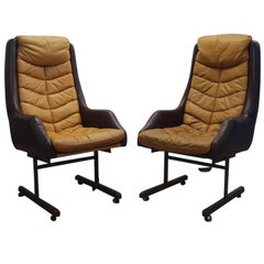 Pair Italian Office/Lounge Leather Armchairs Pirelli