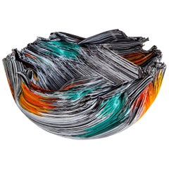 Unique Glass Filet-de-Verre Bowl, 'Birds of Paradise', Toots Zynsky