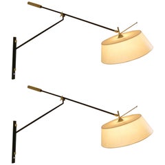 Pair of 1950s Large Suspended Sconces Mounted on Patella by Maison Lunel