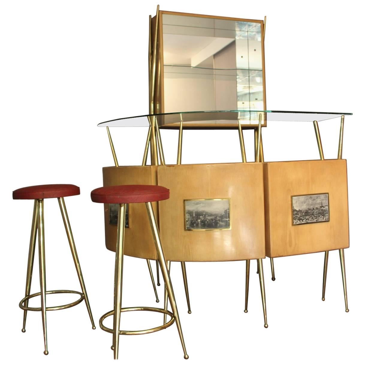 Midcentury Italian Dry Bar Cabinet in the Style of Gio Ponti in Maple