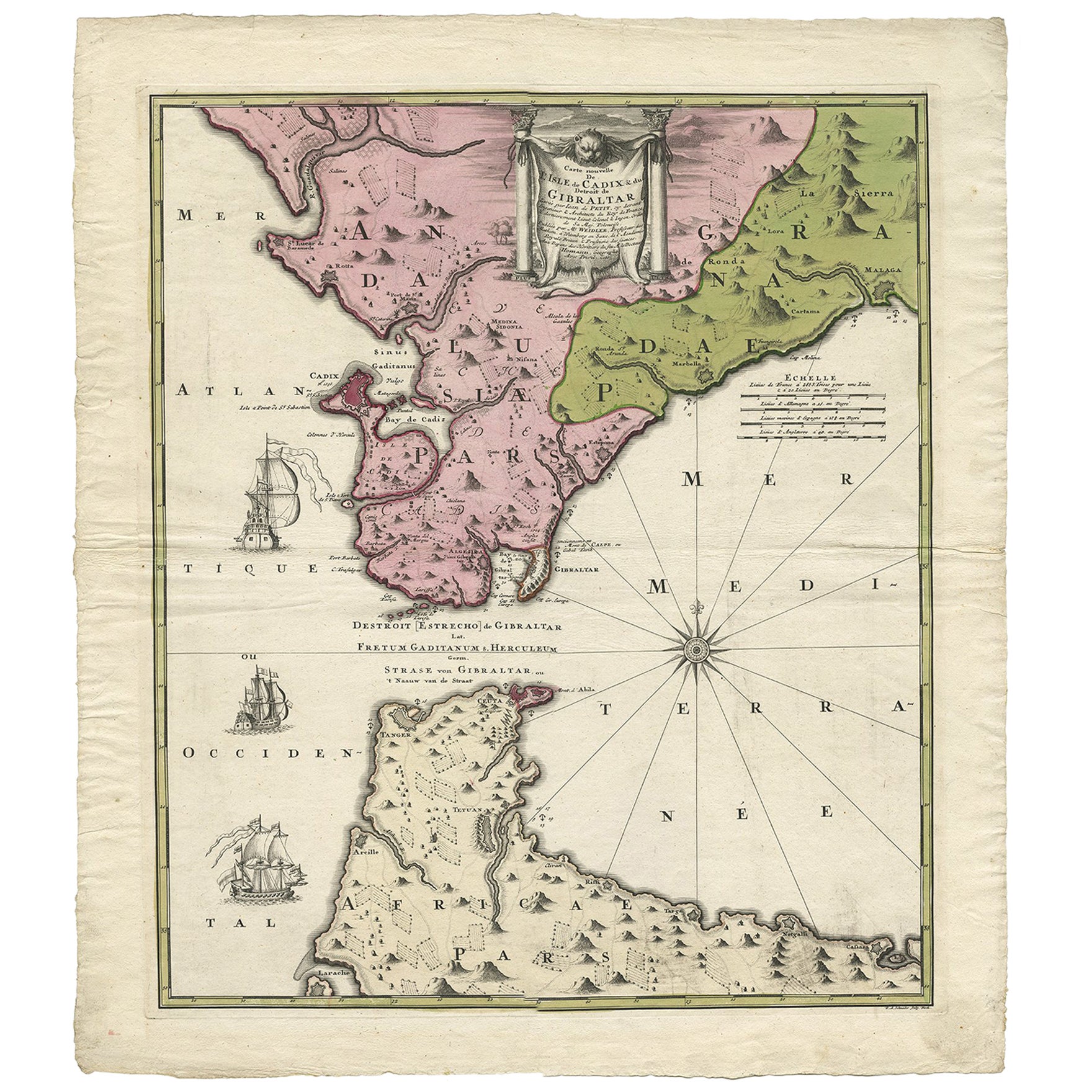 Antique Map Of The Strait Of Gibraltar By Homann Heirs