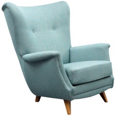 1960s Vintage Wingback Chair Entirely Restored, Turquoise