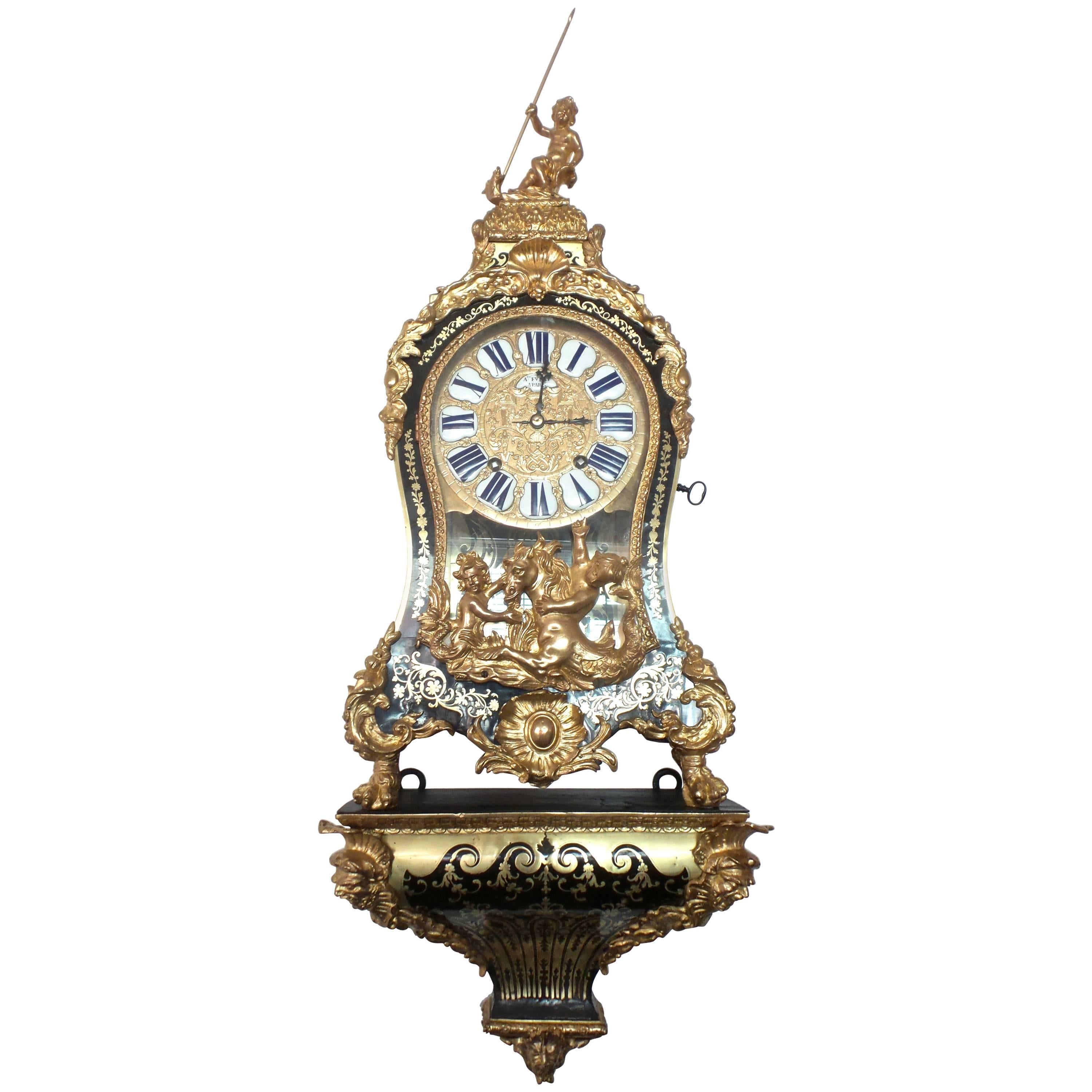 Important 1800s French Huge Boulle Bracket Clock and Bracket, Provenance