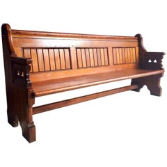 Antique Gothic Pitch Pine Church Pew 19th Century Gothic Revival, 1890