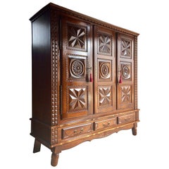 Antique Style French Oak Armoire Wardrobe Large Carved Bedside Cabinet