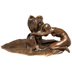 Rare bougeoir en bronze Art Nouveau de Maurice Bouval, signé, numéroté « 9240 »