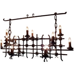 Antique Large Unique Iron Chandelier with 14 Lights, Early 1900