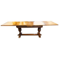Antique Harrods Oak Refectory Draw-Leaf Dining Table