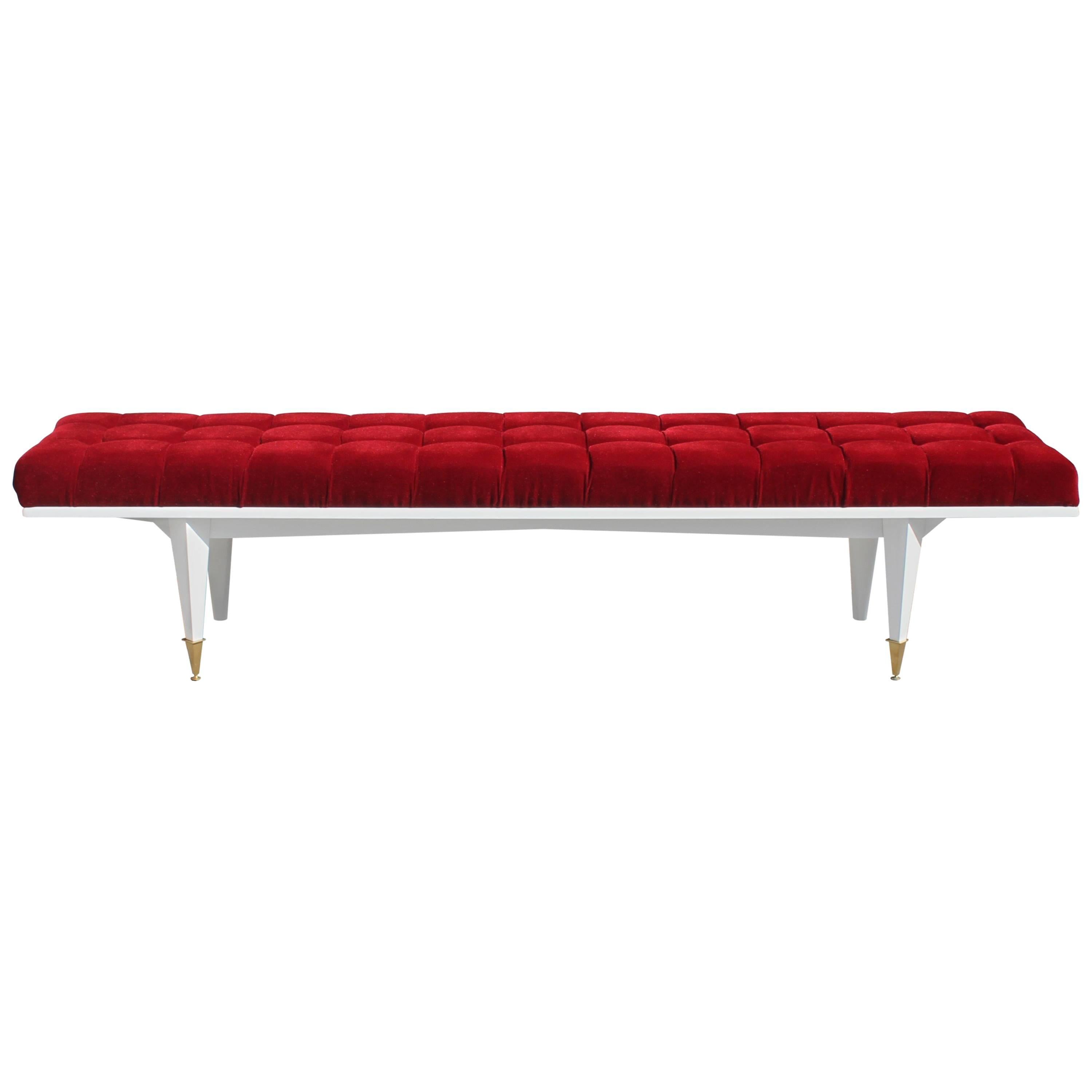 French Art Deco Snow White Lacquered Long Sitting Bench, circa 1940s For Sale