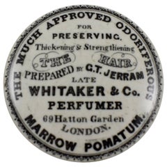 Staffordshire Transfer Printed Pot & Lid, 'Odiferous Marrow Pomatum for Hair'